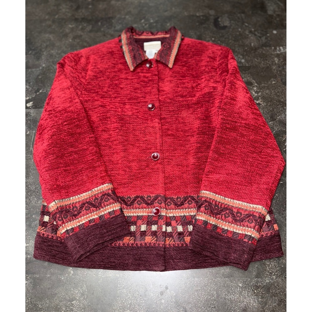 Coldwater Creek Red Textured Knit Button Shacket Womens‎ M Red Boho Tribal Artsy